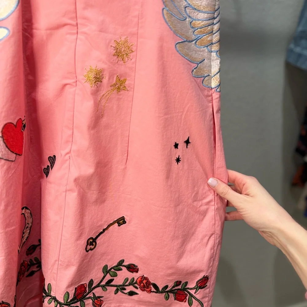 Anthropologie Maeve Pink Swan Embroidered Dress XS - Picture 7 of 10